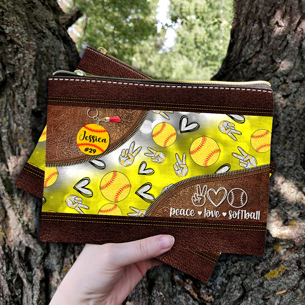 Peace Love Softball - Personalized Softball Pouch