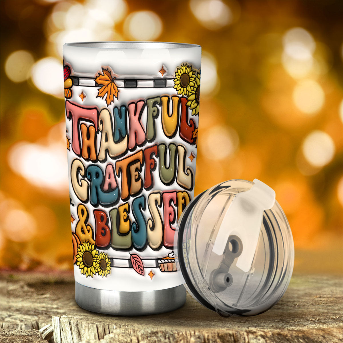 Gobelet de Thanksgiving « Reconnaissant, Grateful, Blessed »