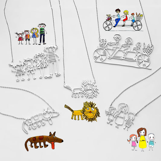 Collier dessin enfant - Pendentif personnalisé pour la famille - Motifs sur mesure