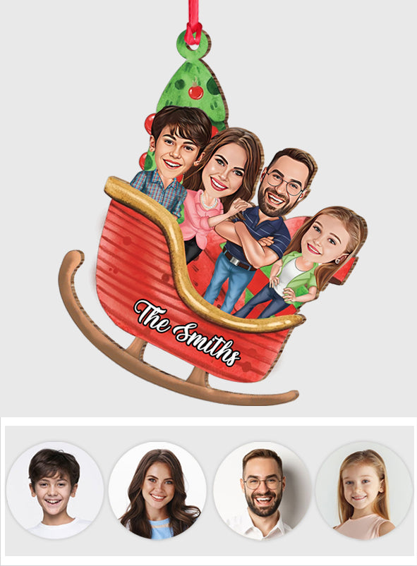 Fenêtre avec portrait caricatural de famille, de couple ou d'amis - Ornement familial personnalisé