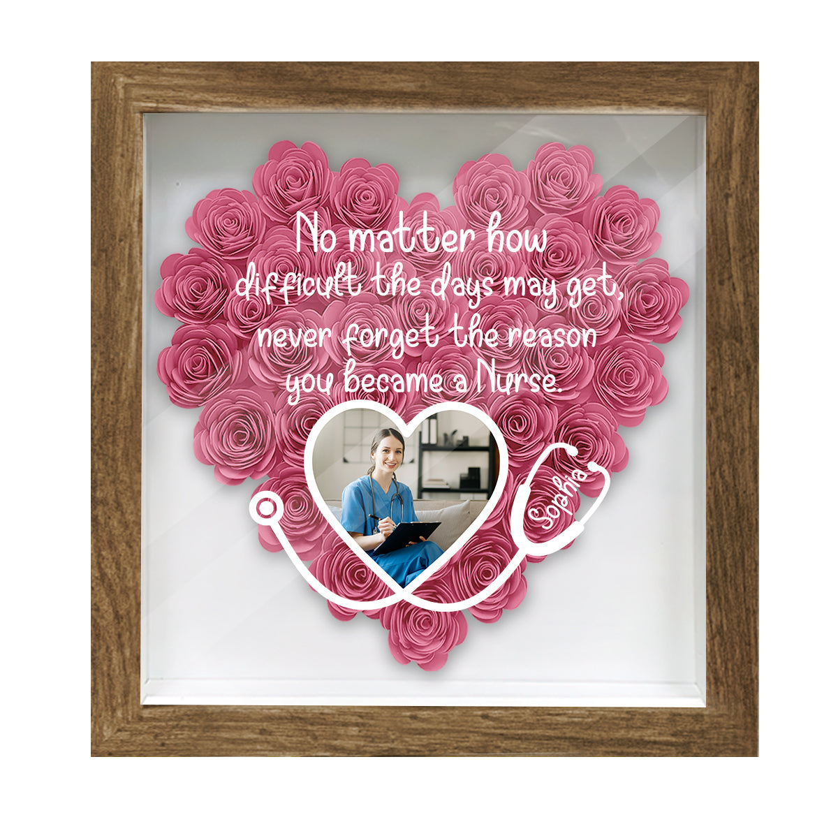 No Matter How Difficulty - Personalized Nurse Flower Shadow Box