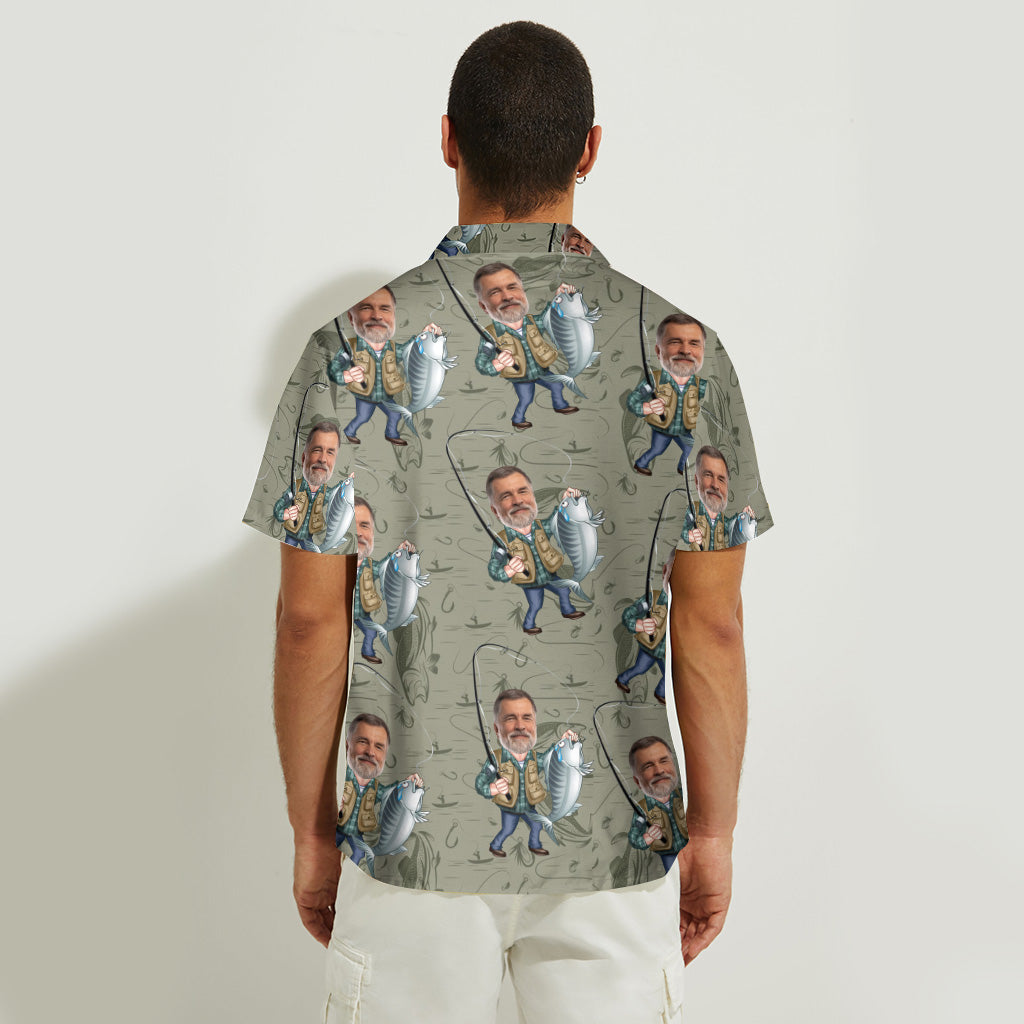 Portrait de pêche humoristique - Chemise hawaïenne de pêche personnalisée