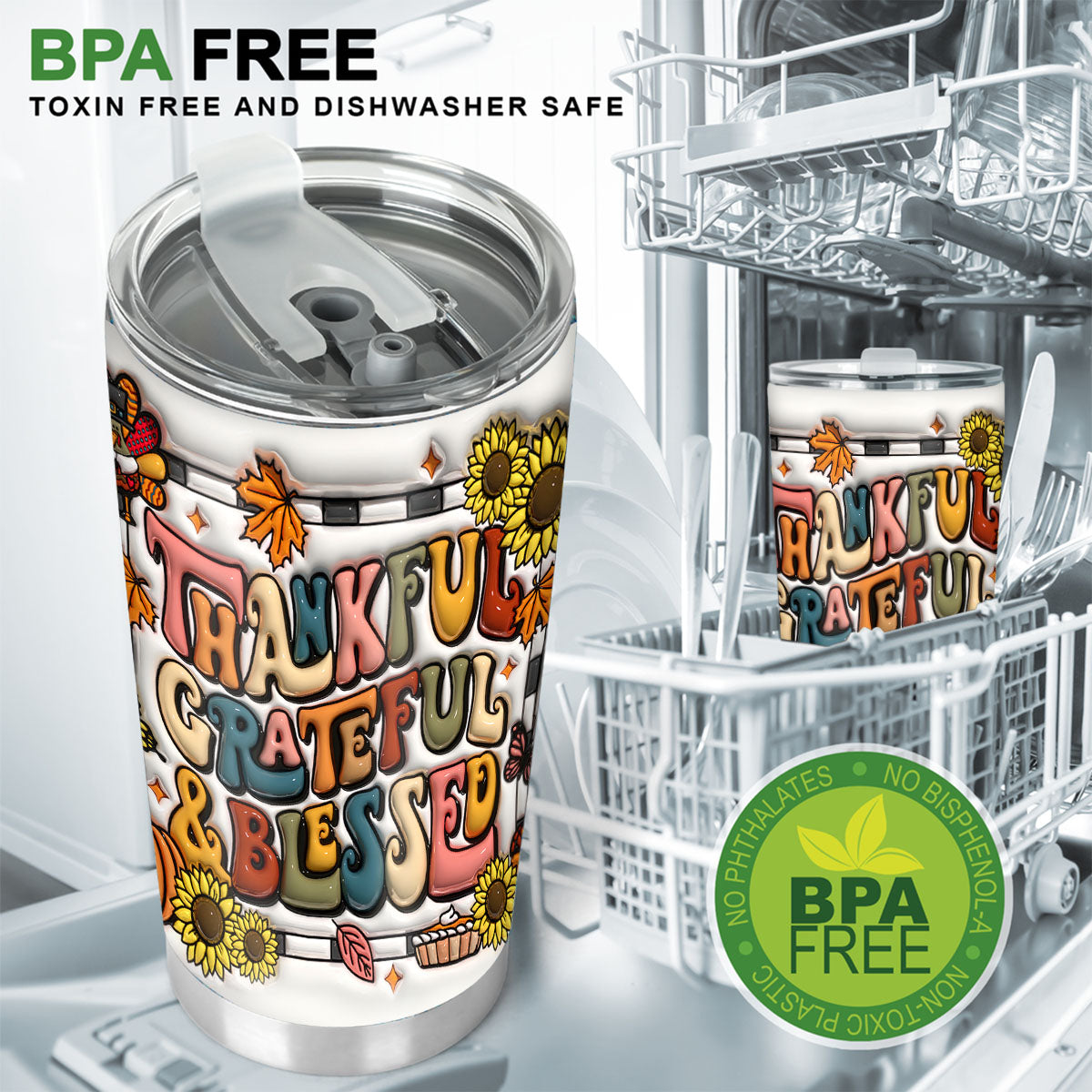 Gobelet de Thanksgiving « Reconnaissant, Grateful, Blessed »