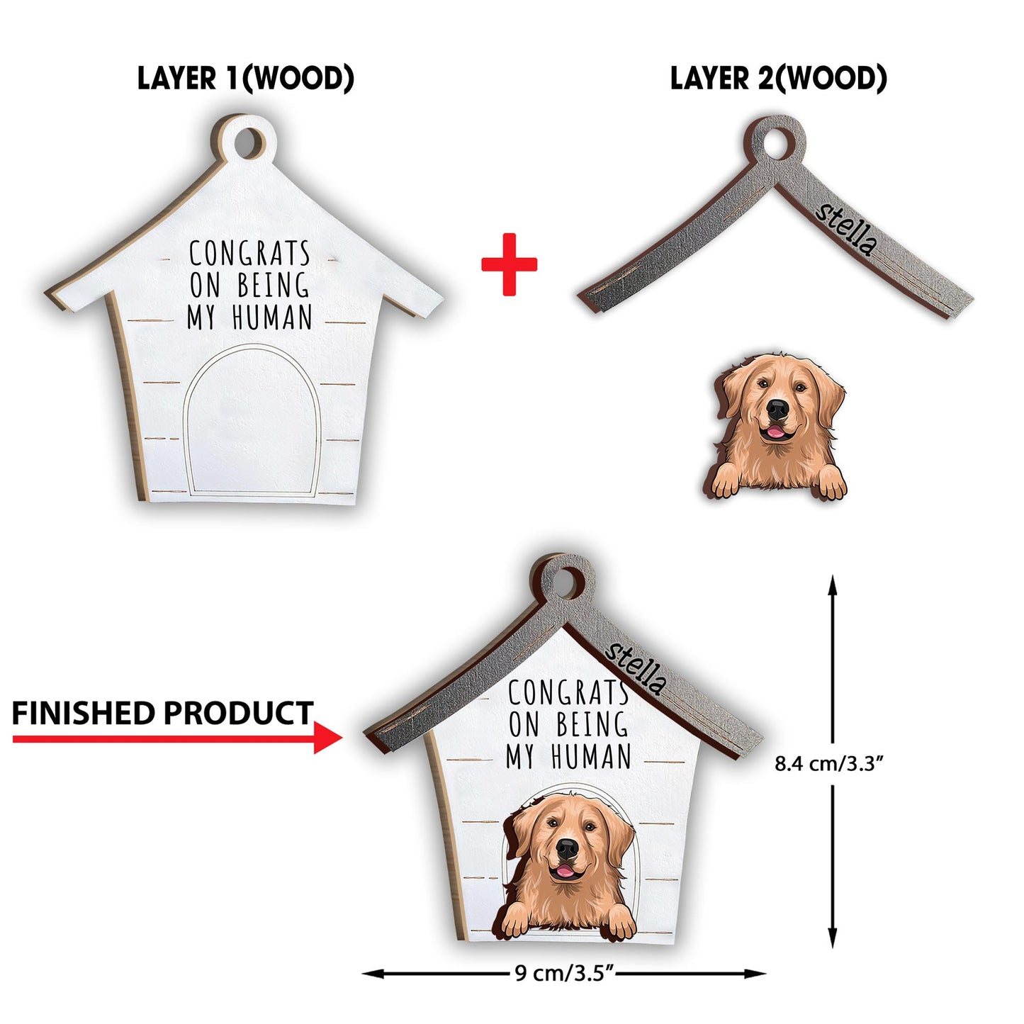 Félicitations pour être mon humain ! - Ornement personnalisé pour chien en deux parties.