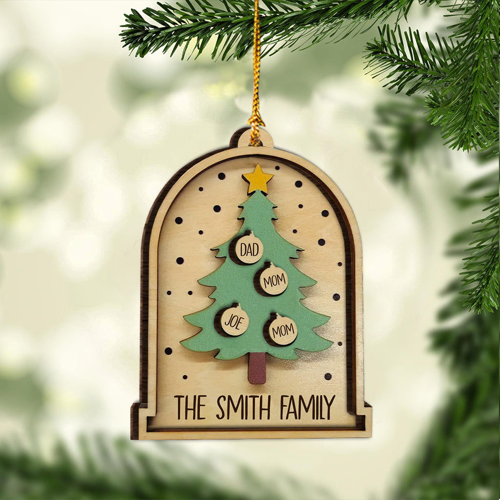 Joyeux Noël - Ornement familial personnalisé en bois à 2 niveaux