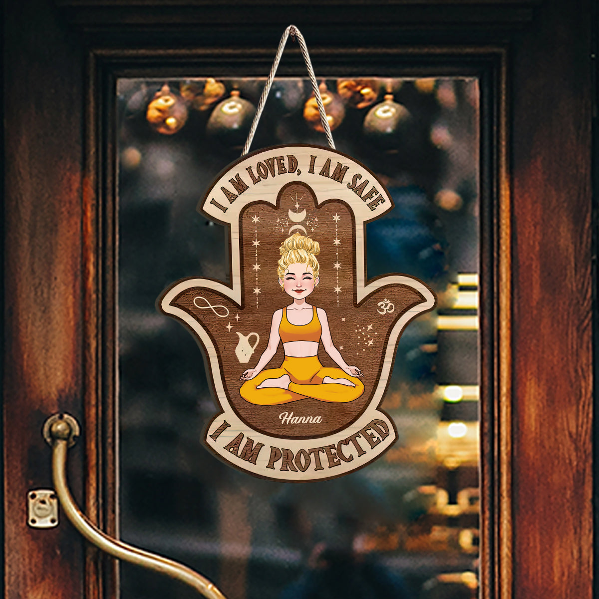 Je suis aimé(e), je suis en sécurité - Panneau en bois personnalisé pour le yoga