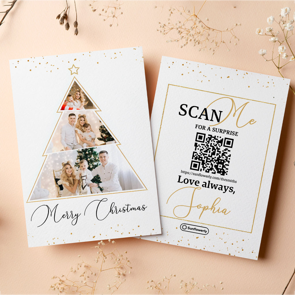 Téléchargement de photo de sapin de Noël - Carte de vœux personnalisée avec QR code