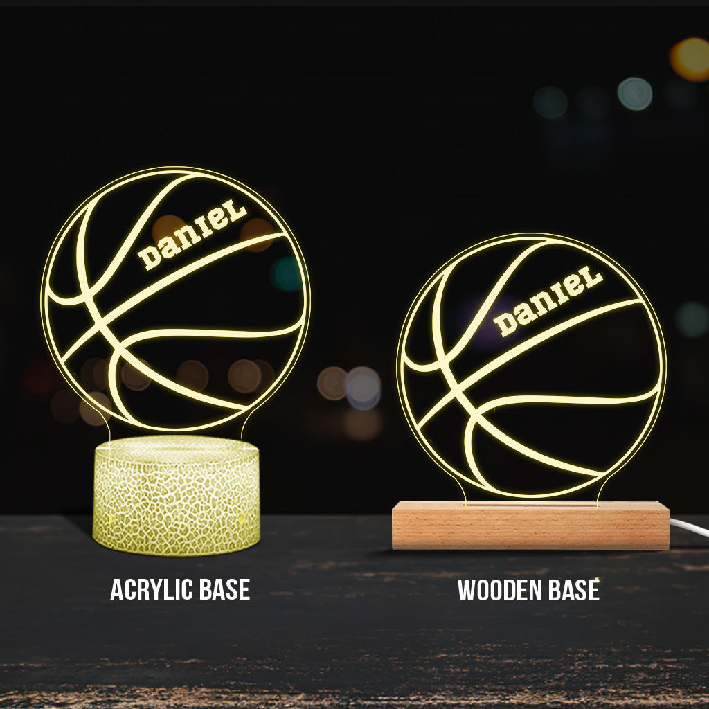 J'adore le basket ! - Plaque lumineuse personnalisée en forme de ballon de basket