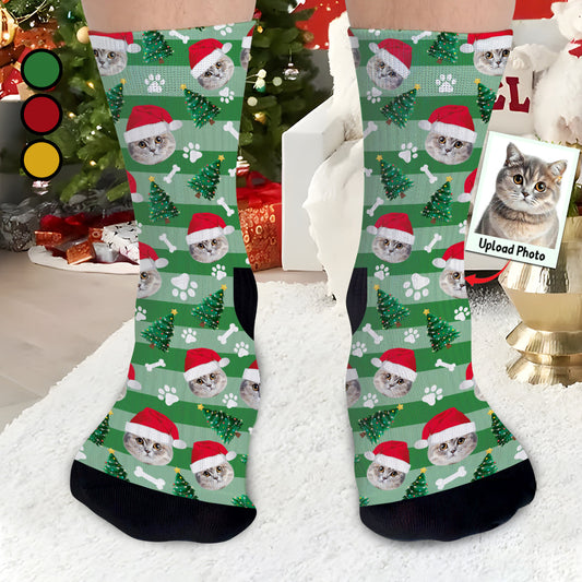 Chaussettes photo de Noël personnalisées - Cadeau pour les amoureux des chiens, des chats et des chiens - Chaussettes personnalisées