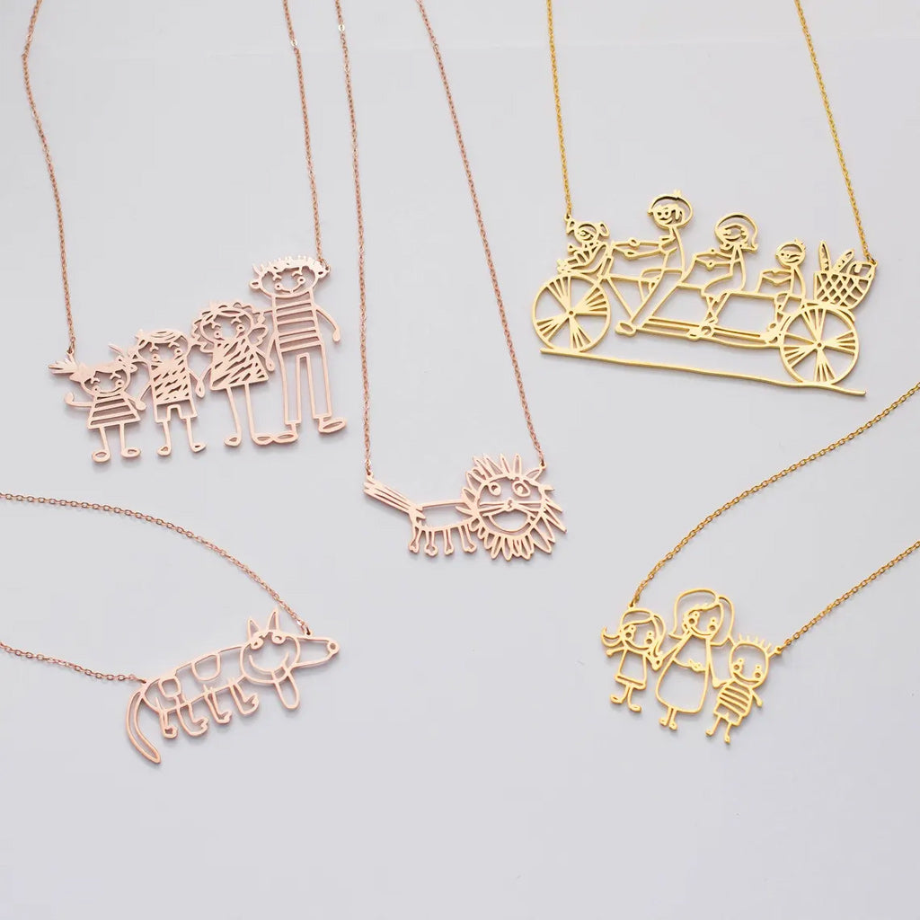 Kids Drawing Necklace - Personalized Family Custom Shaped Pendant
