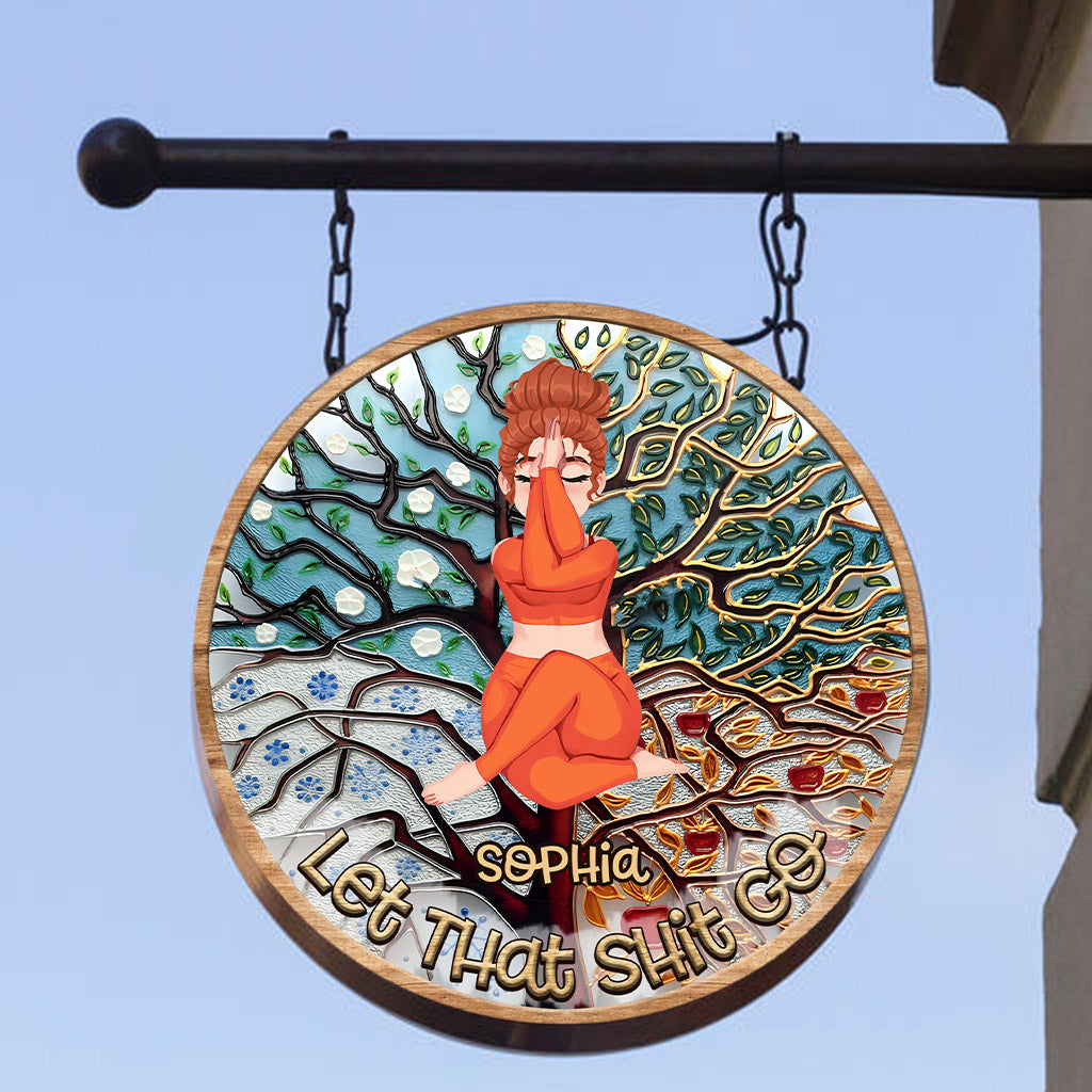 Lâchez prise - Panneau rond en bois personnalisé pour le yoga