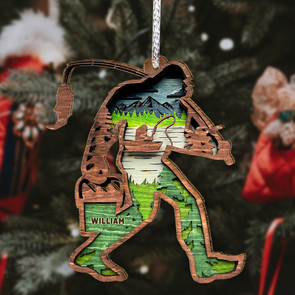 Bigfoot avec canne à pêche - Ornement de pêche personnalisé