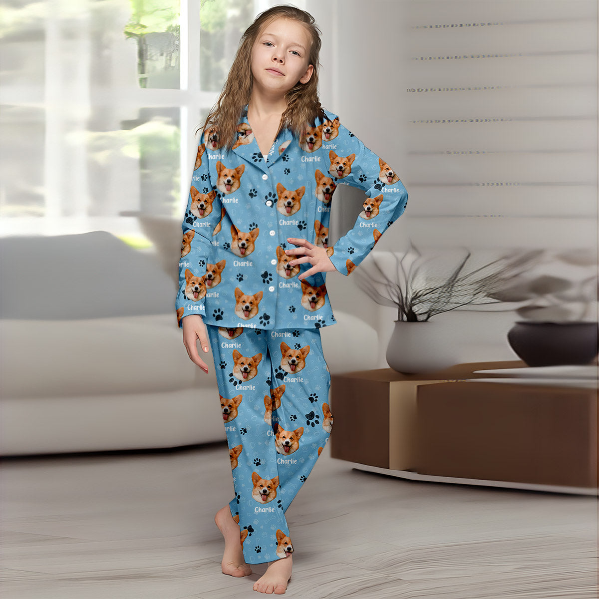 Couverture photo personnalisée pour animaux de compagnie - Cadeau pour les amoureux des chats et des chiens - Pyjama à boutons personnalisé