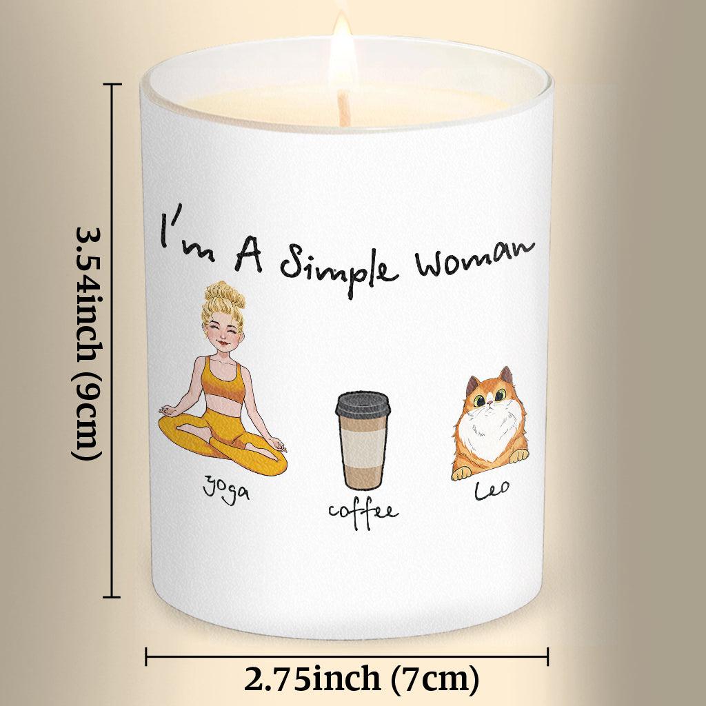 I'm A Simple Woman - Yoga gift for dog lover, cat lover, cat lover - Personalized Candle With Wooden Lid