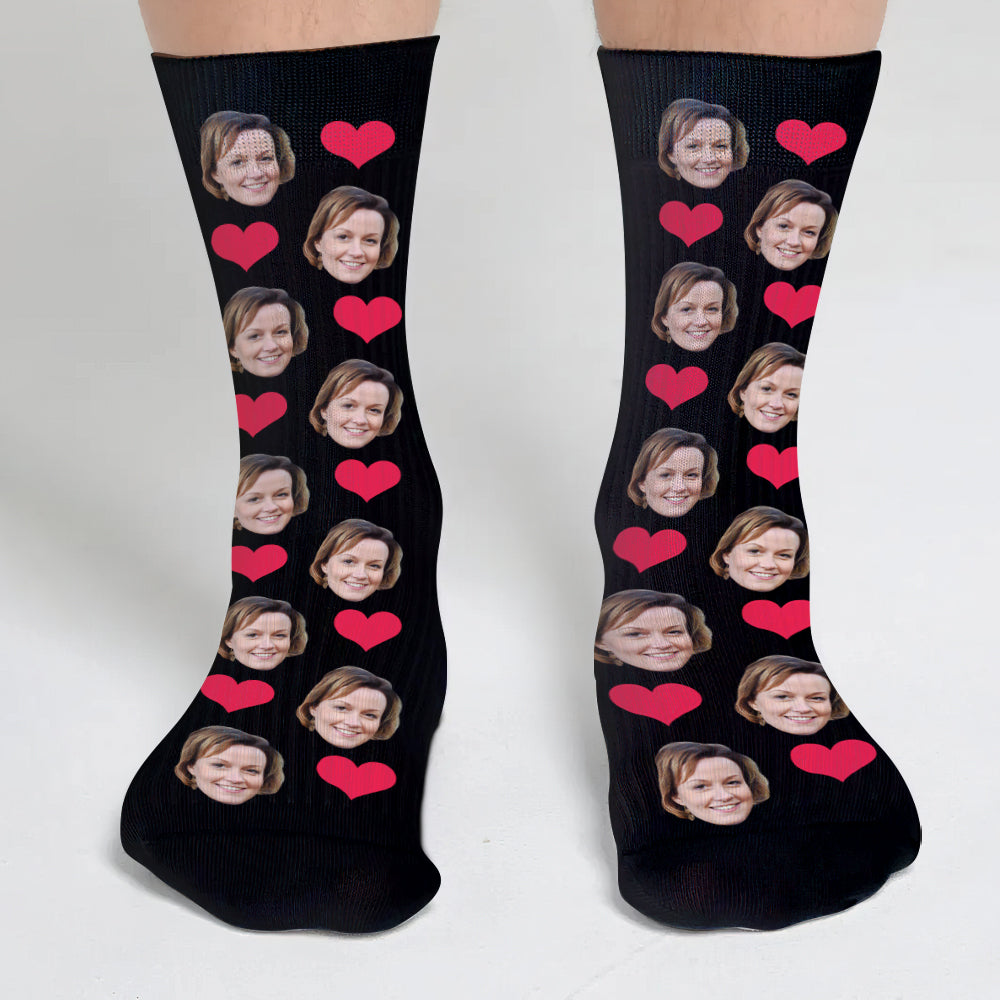Chaussettes personnalisées pour tante, motif cœur et visage personnalisé