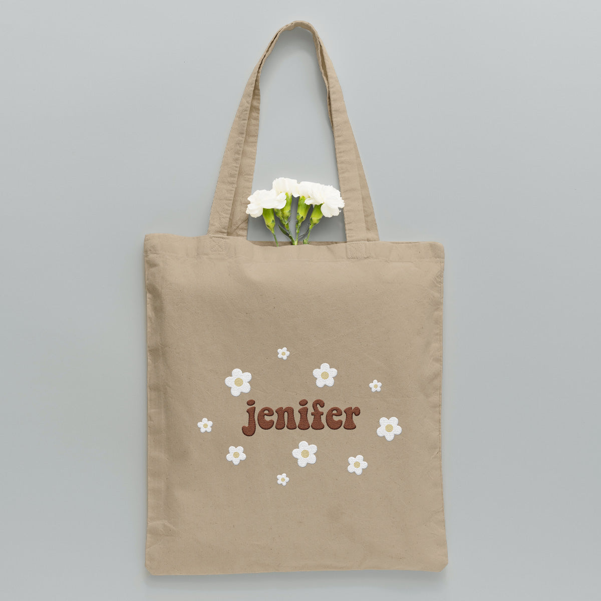 Sac fourre-tout brodé personnalisé avec nom et fleur - Fille