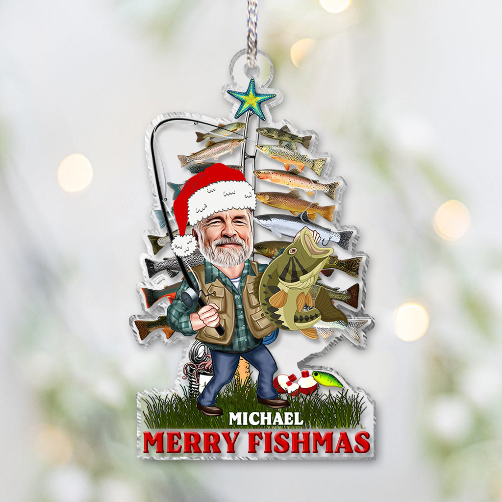 Joyeux Noël des pêcheurs ! Cadeau de pêche pour papa, grand-père, lui, mari - Ornement transparent personnalisé