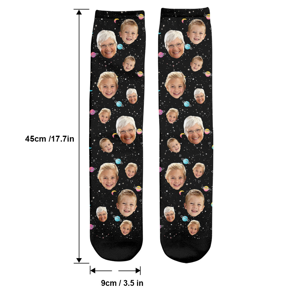 Chaussettes personnalisées pour grand-mère - Visage personnalisé Galaxy
