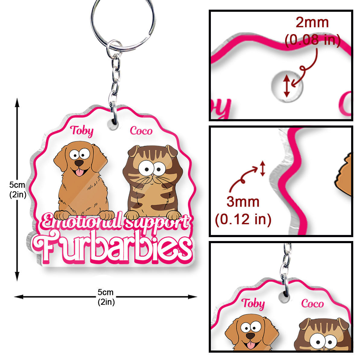 Soutien émotionnel - Cadeau pour les amoureux des chiens et des chats - Porte-clés transparent personnalisé