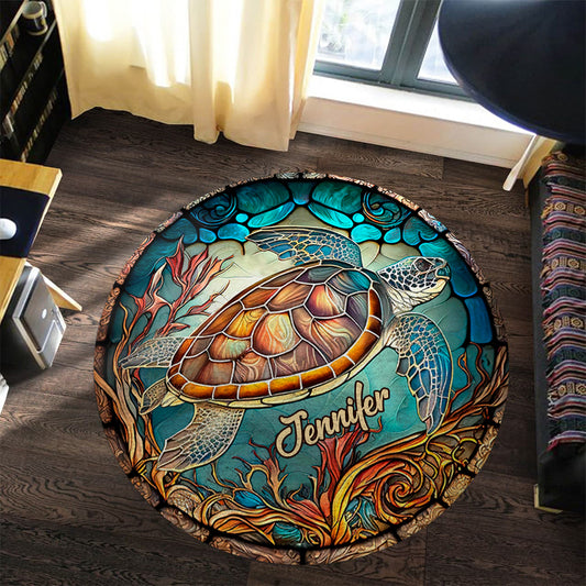 Tapis rond personnalisé « J’adore les tortues »