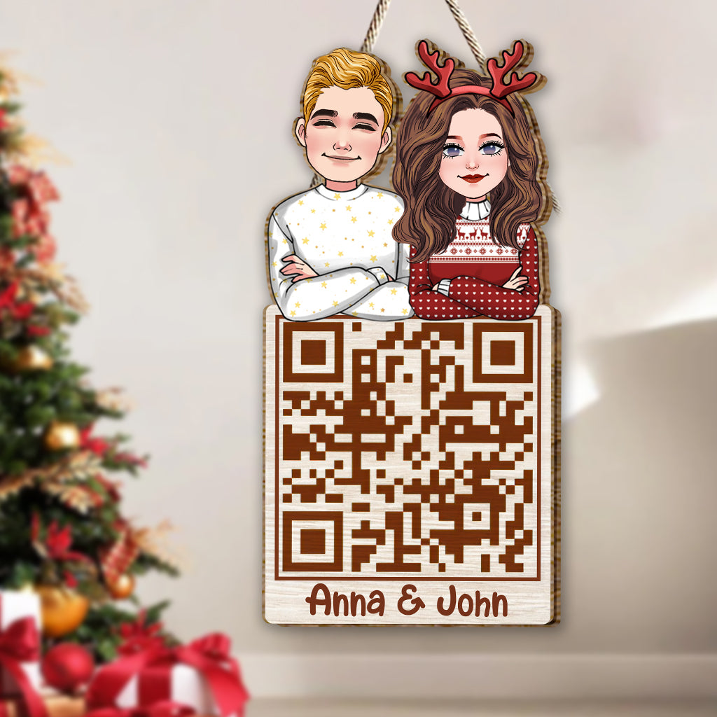 Christmas Couple QR Code - Personalized Couple Wood Sign