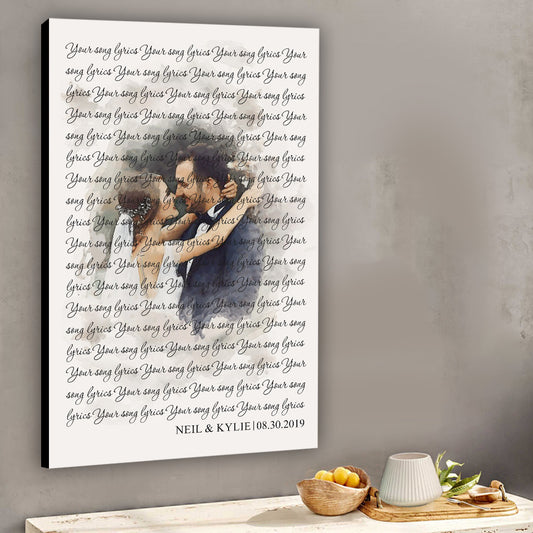 Portraits aquarelle personnalisés avec paroles de chansons de mariage - Toile et affiche personnalisées pour mari et femme