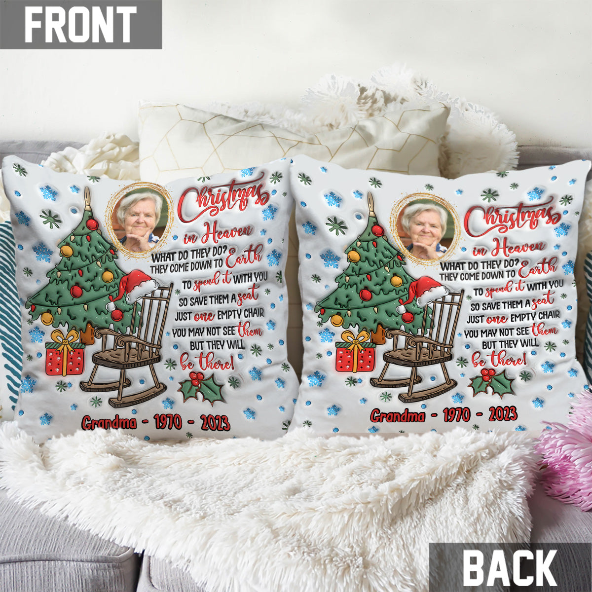 Christmas In Heaven - Memorial gift for loss of - Personalized Throw Pillow