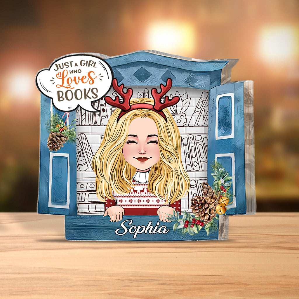 Une fille qui aime les livres - Plaque acrylique personnalisée en forme de livre