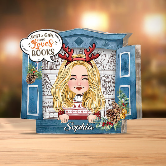 Une fille qui aime les livres - Plaque acrylique personnalisée en forme de livre