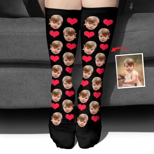 Chaussettes personnalisées pour petite-fille, motif cœur et visage personnalisé