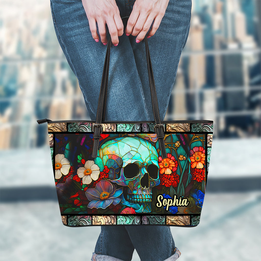 Sac en cuir personnalisé à motif tête de mort florale