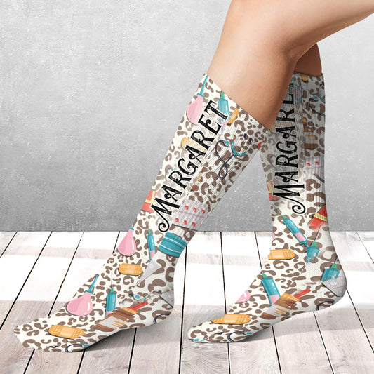 Wild Nurse Leopard - Personalized Nurse Socks