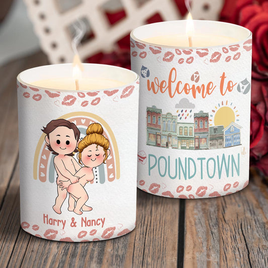 Bienvenue à Poundtown Inapproprié Adulte - Bougie personnalisée pour couple avec couvercle en bois