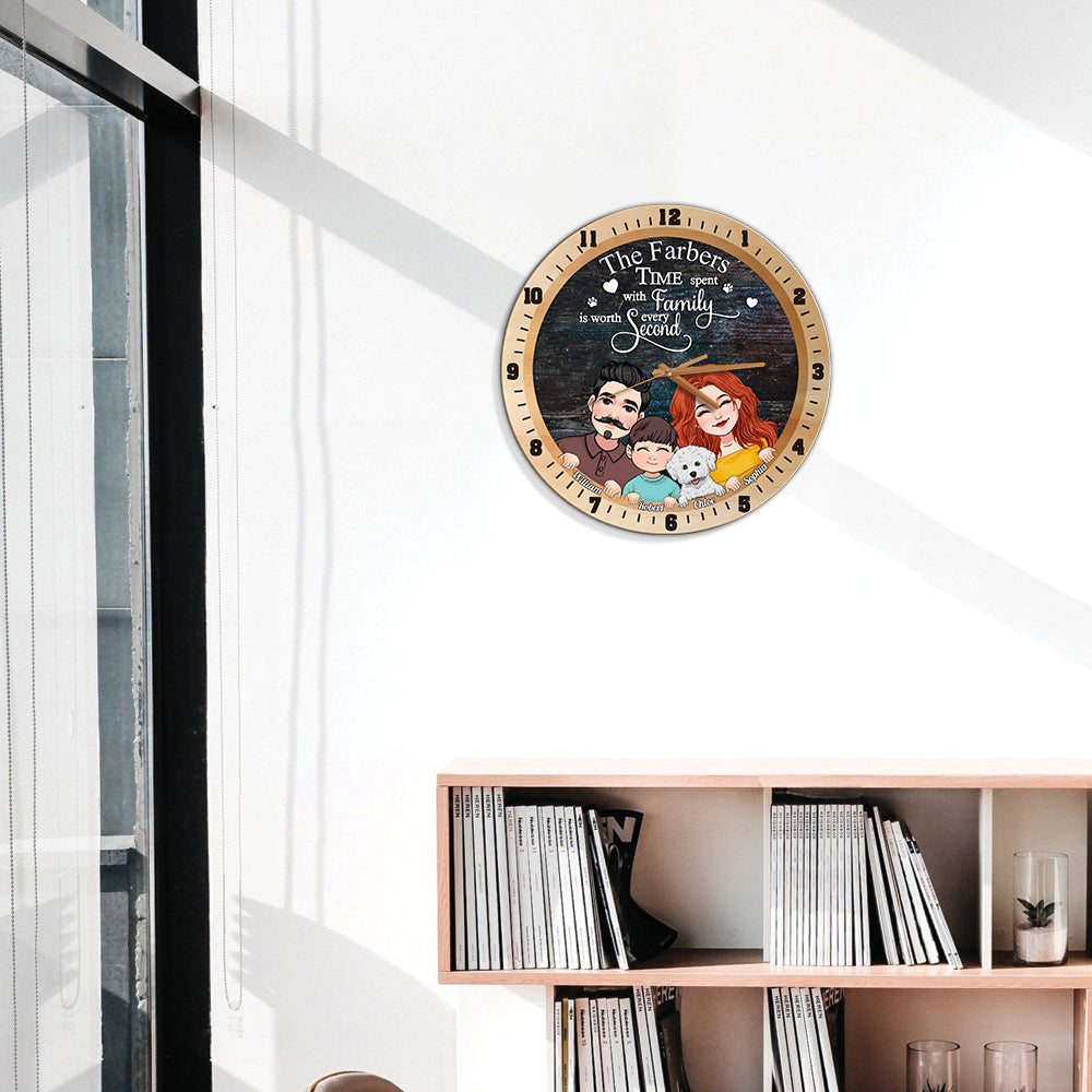 Temps passé en famille - Horloge murale familiale personnalisée