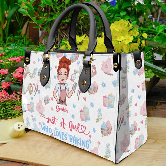 Sac à main en cuir personnalisé « Juste une fille qui adore pâtisser »