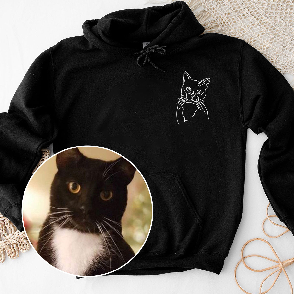 Sweat à capuche brodé personnalisé avec motif de chat