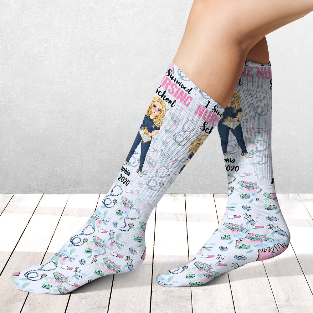 I Survived Nursing School - Personalized Nurse Socks
