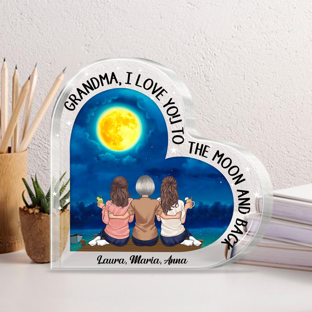 Moon And Back - Gift for mom, grandma - Personalized Custom Shaped Acrylic Plaque