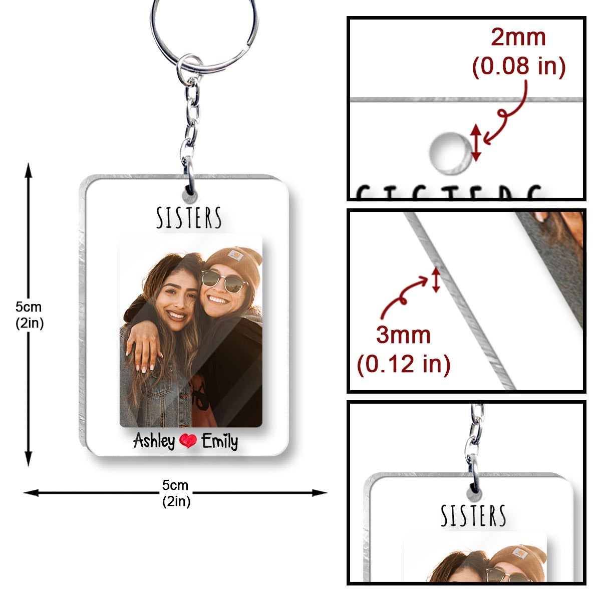 Custom Photo - Personalized Sibling Keychain
