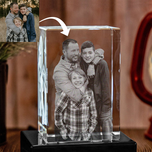 Custom Photo - Personalized Step Dad Laser Engraving 3D Cuboid Shaped Crystal Lamp