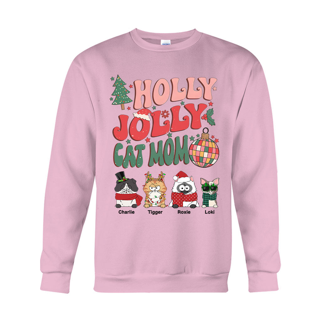 Holly Jolly Cat Mom/Dog Mom - Personalized Cat T-shirt And Hoodie