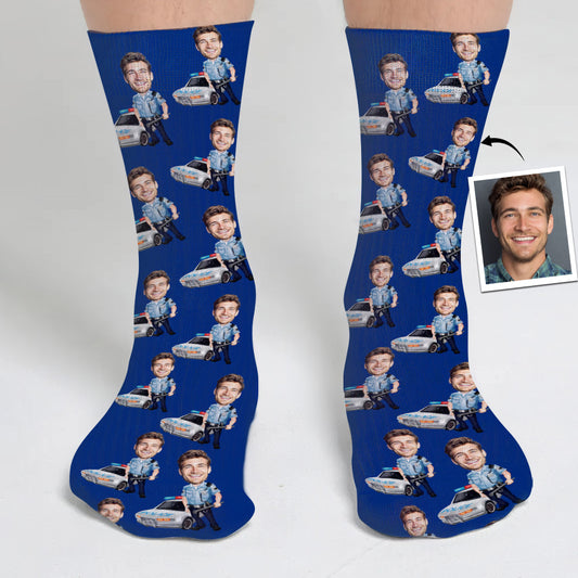 Police Officer Cartoonized Photo - Personalized Police Officer Socks