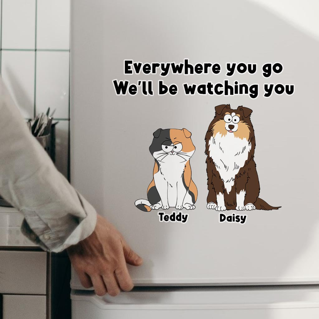 Je te surveillerai - Cadeau pour les amoureux des chiens et des chats - Autocollant personnalisé découpé à la forme