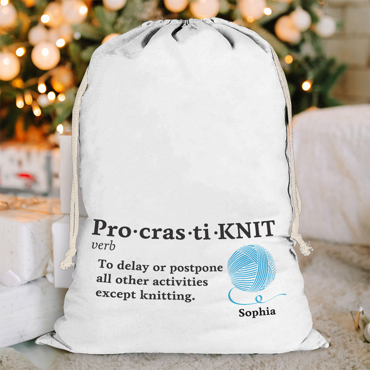 Pro-cras-ti-KNIT - Personalized Knitting Drawstring Tote Bag