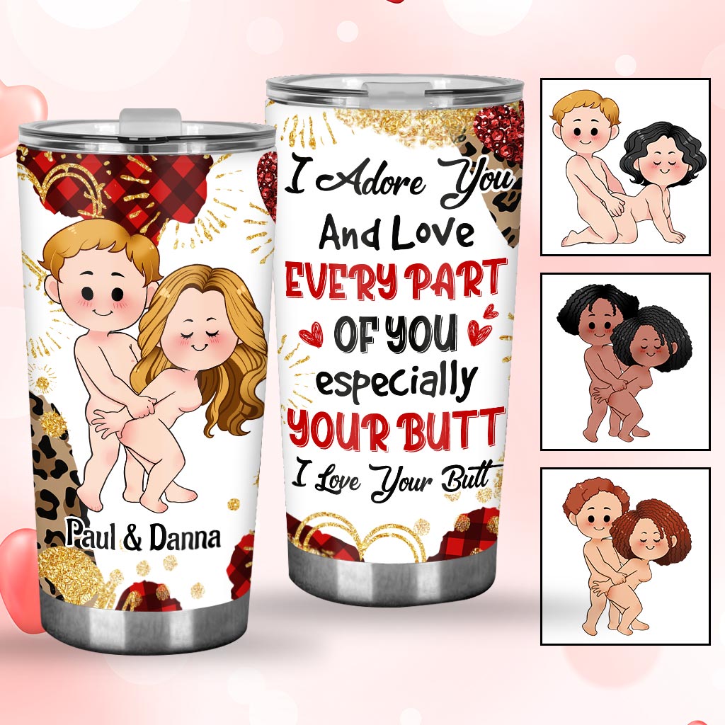 Je t'adore et j'aime chaque partie de toi - Gobelet isotherme personnalisé pour couple