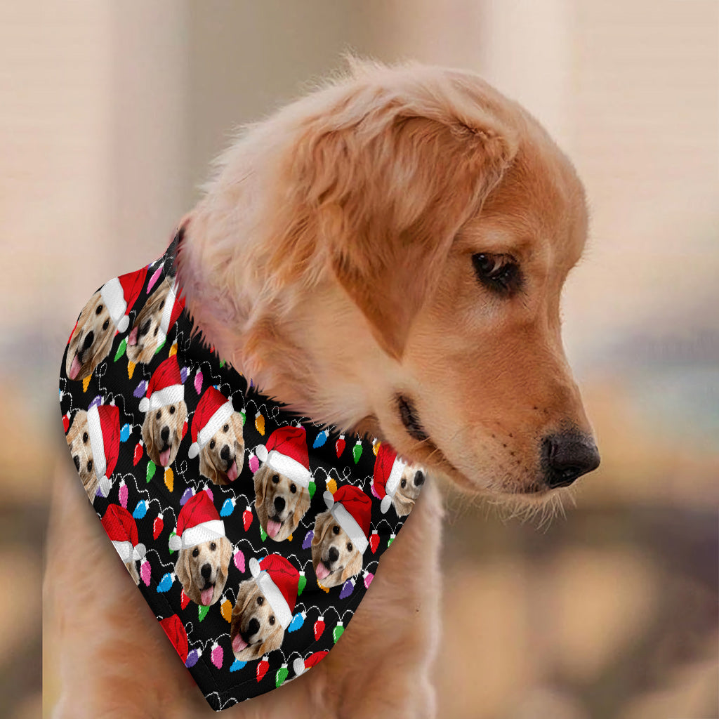 Téléchargez n'importe quelle photo et ajoutez une guirlande lumineuse de Noël colorée - Bandana personnalisé pour chien