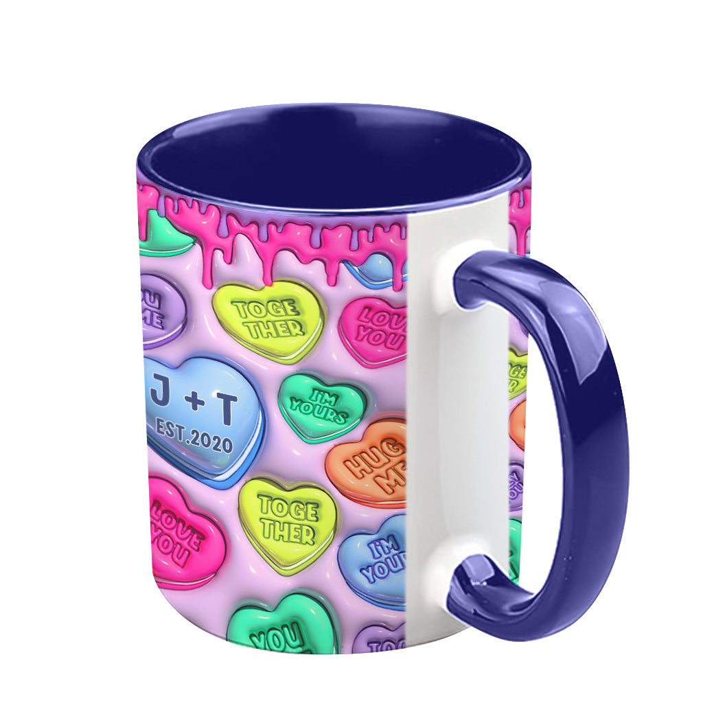 Mug personnalisé pour couple avec cœur coloré gonflable - Nom et date au choix - Mug à motif cœur coloré - Idéal pour un couple