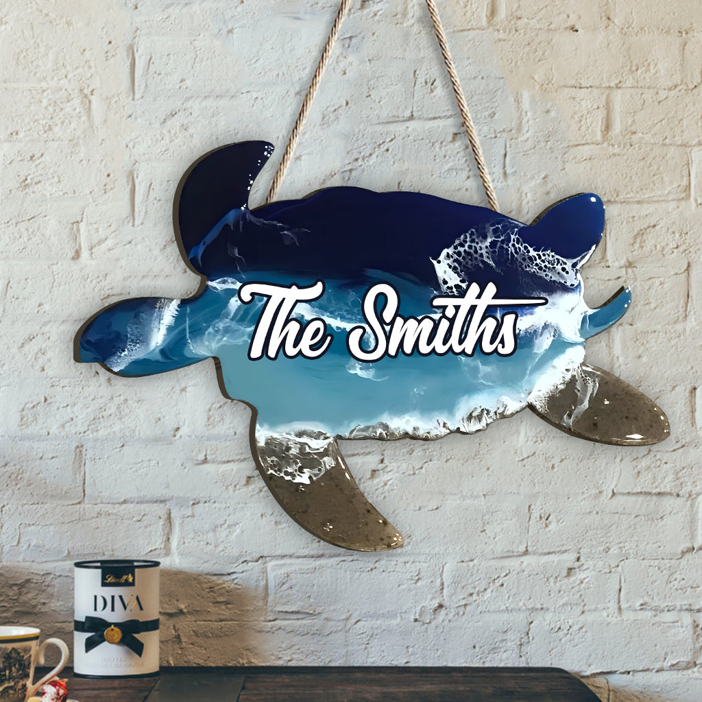 J'adore les tortues - Panneau en bois personnalisé en forme de tortue