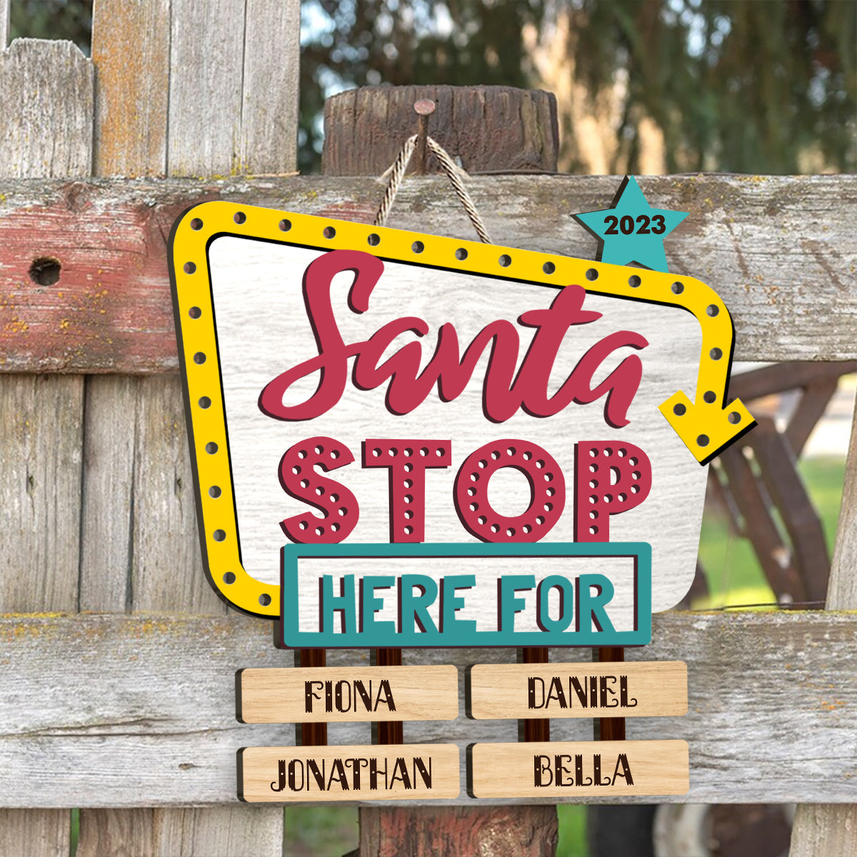 Santa Stop Here For - Personalized Grandma Wood Sign