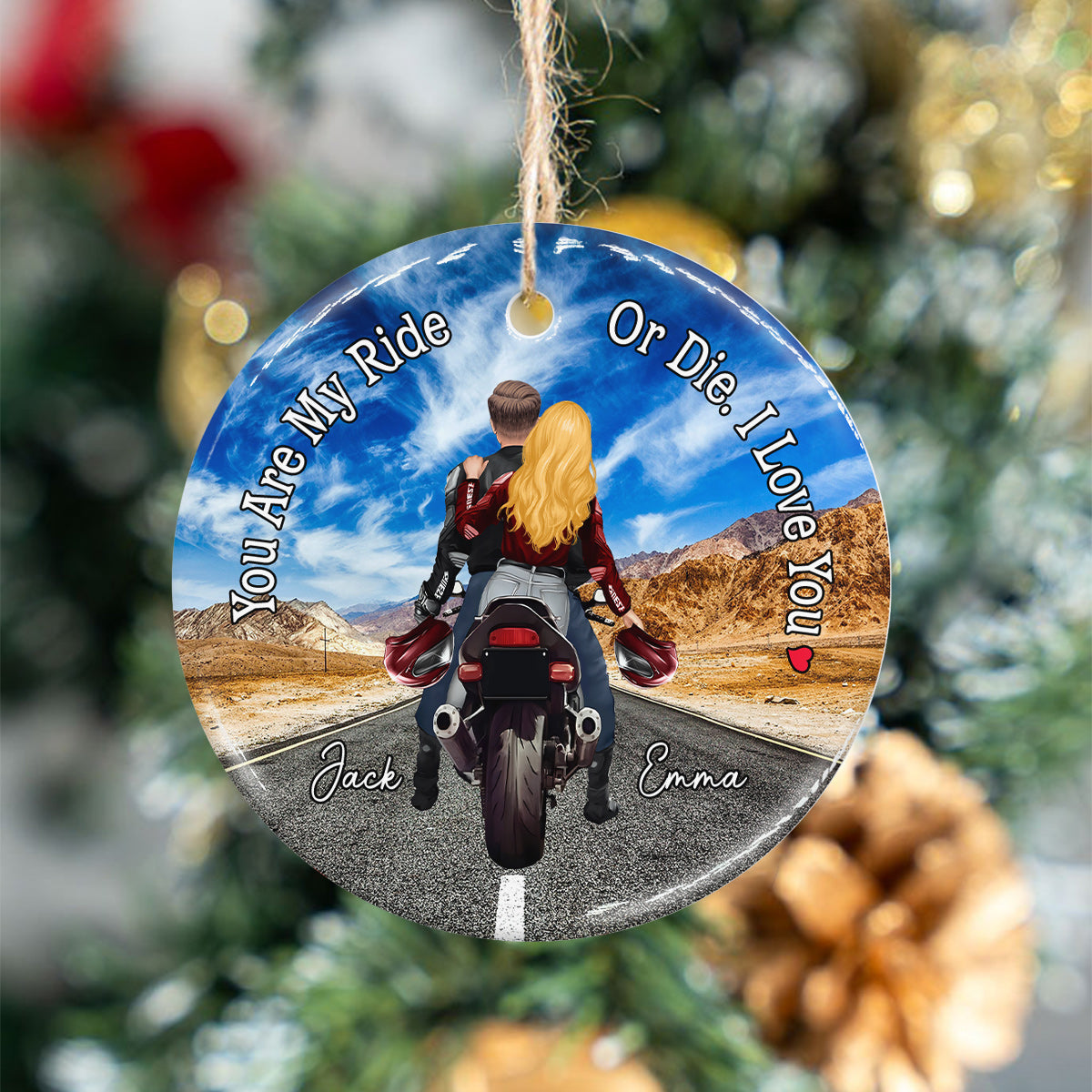 Tu es mon âme sœur pour toujours - Cadeau motard pour petit ami, petite amie - Ornement rond en céramique personnalisé